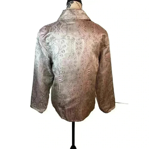 Chicos Size 2 Large Champagne Pink And Silver Paisley Silk Blend Jacket - Picture 4 of 6